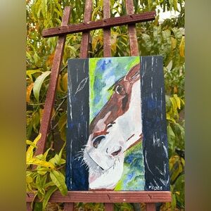 Horse Portrait Painting in Blue, Green, and Brown